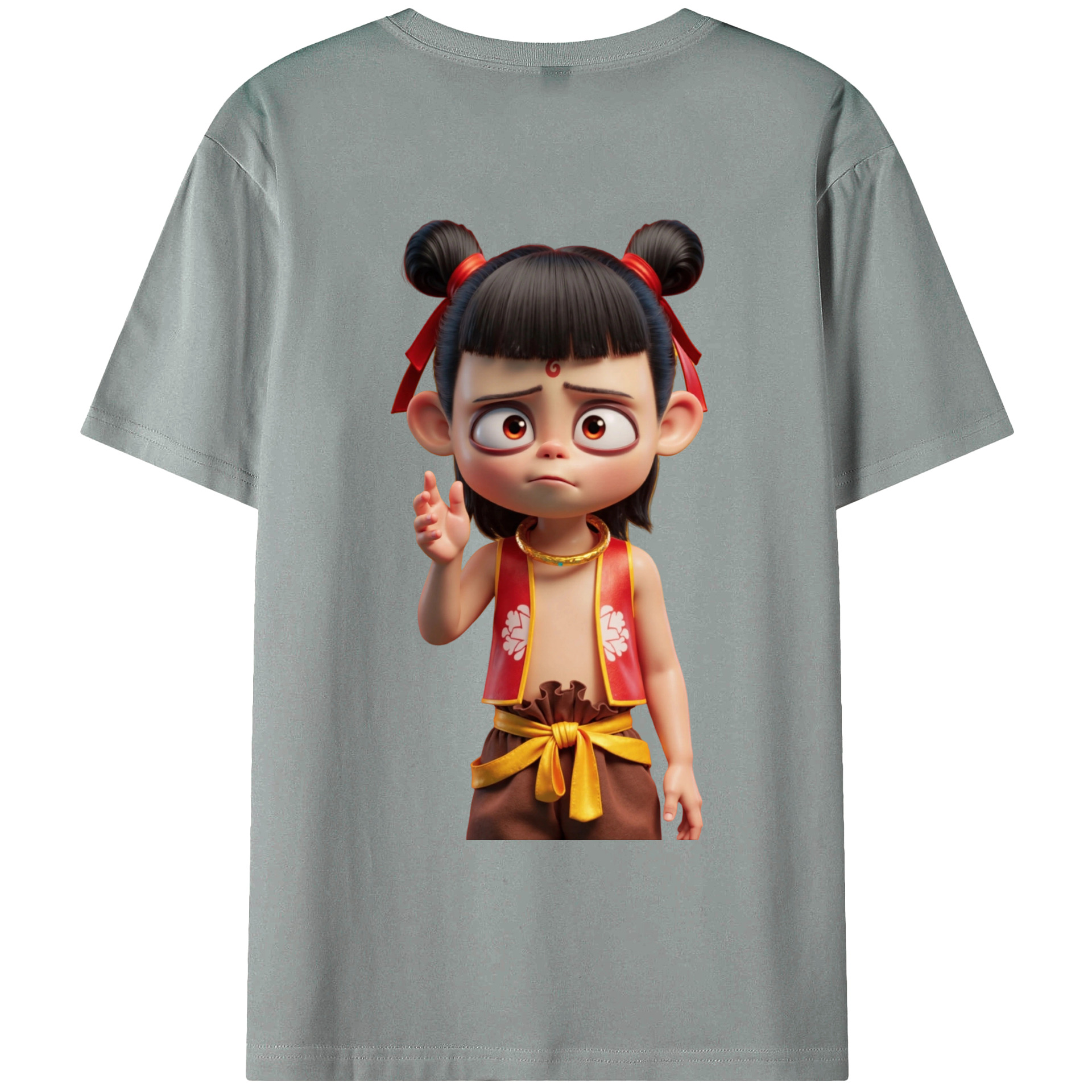 （画像用） Ne Zha 2 ナタ 魔童の大暴れ 綿100％ メンズ半袖Tシャツ（バックプリント） 通気性